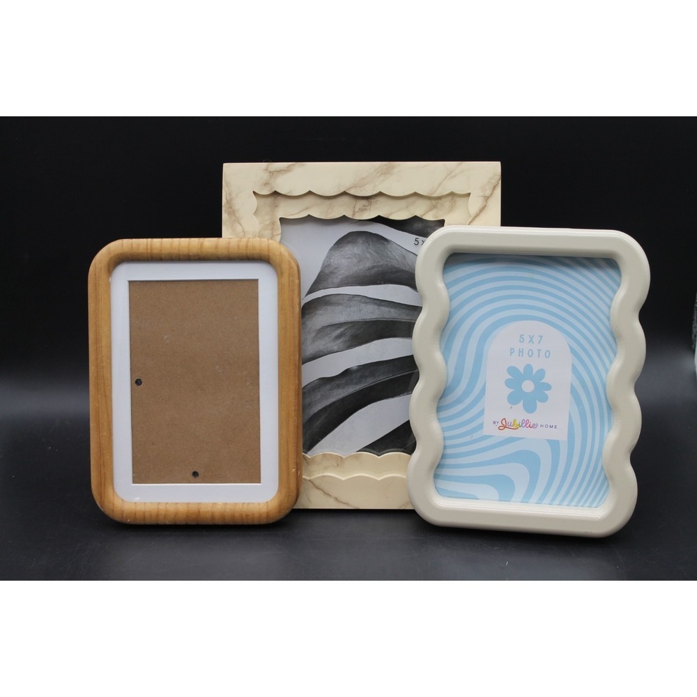 Lot 3 5x7 Picture Frames Wavy Scalloped Marble Wood Eclectic Threshold Jubilee